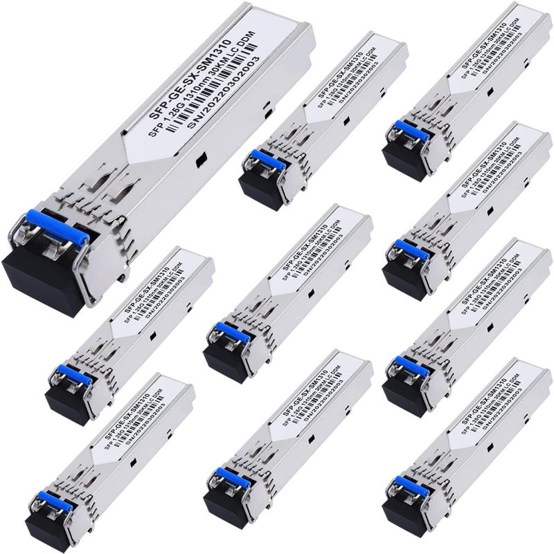 GESD 10 Pack 1.25G SFP LC Module 1000Base-LX (SMF,1310nm,20km,DDM) Single-Mode Transceiver for Cisco GLC-LH-SMD,Ubiquiti UniFi,Meraki MA-SFP-1GB-LX10,Fortinet,Mikrotik,TP-Link,Netgear,TL-SM311LS,D-Link - Image 1